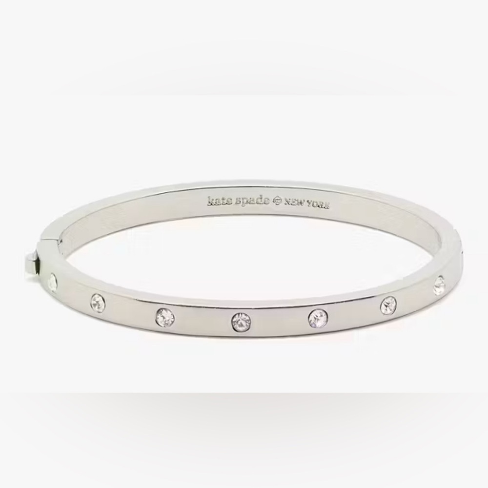 Kate Spade Set in Stone Hinged Silver Bracelet with crystals EUC